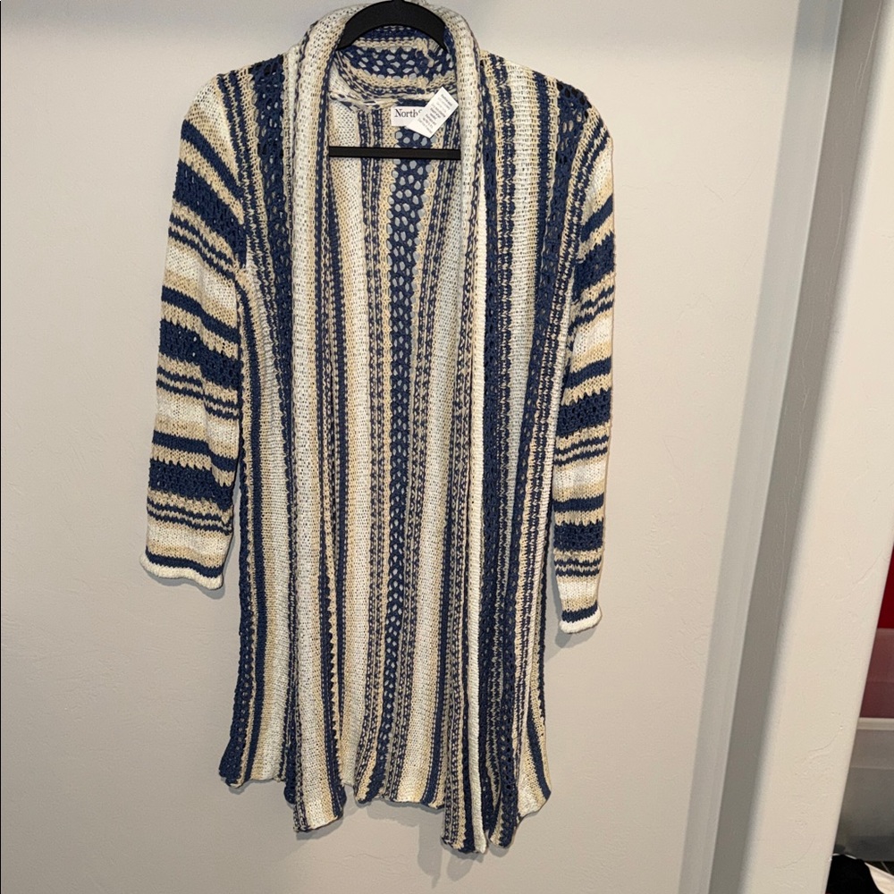 Open-Front Striped Knit Cardigan - Navy & Cream